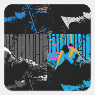 Pegatina Cuadrada Diseño de arte moderno multipanel de oso panda