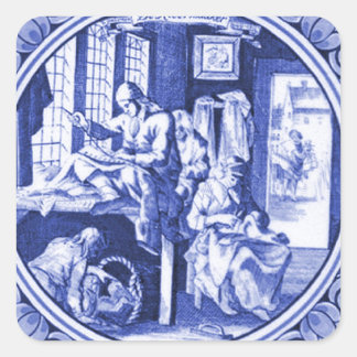 Pegatina Cuadrada Diseño de baldosas Vintage Dutch Blue Delft