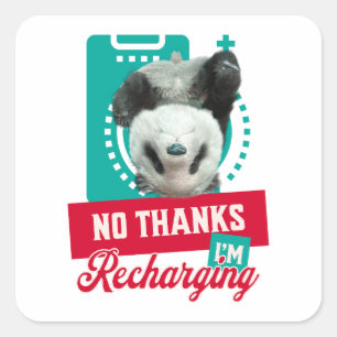 Pegatina Cuadrada Diseño de batería social del panda quemado introve