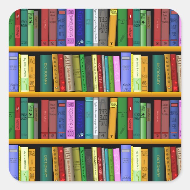 Pegatina Cuadrada Diseño de biblioteca de personalizares (Anverso)