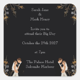 Pegatina Cuadrada Diseño de Boda de invitación que puede personaliza