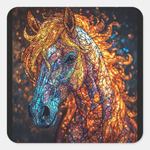 Pegatina Cuadrada Diseño de Caballo de Vidrio Emplomado