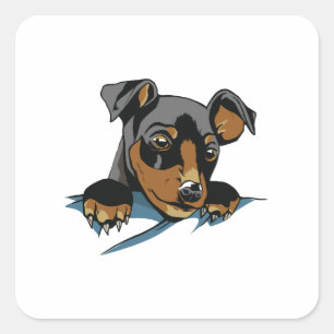 Pegatina Cuadrada Diseño de cachorro de dachshund negro lindo