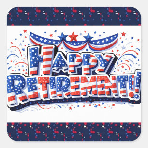 Pegatina Cuadrada Diseño de Celebración de Jubilación Feliz Patrióti