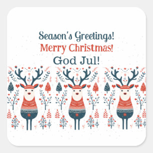 Pegatina Cuadrada Diseño de ciervos de Navidades de hidrógeno: escan