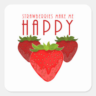 Pegatina Cuadrada Diseño de cita de fresa linda Fruta Kawaii