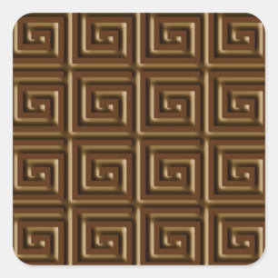 Pegatina Cuadrada Diseño de clave griega - chocolate oscuro