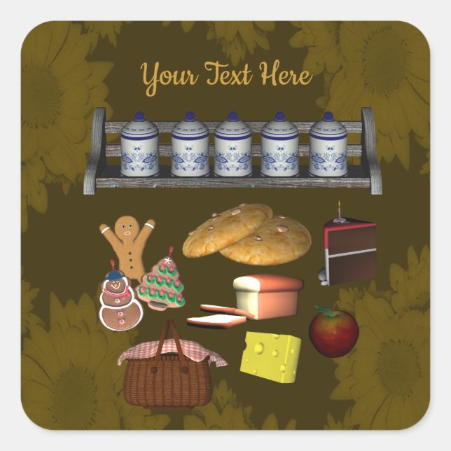 Pegatina Cuadrada Diseño de cocina personalizada (Anverso)