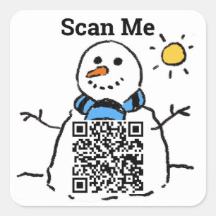 Pegatina Cuadrada Diseño de Código QR con Muñeco de Nieve