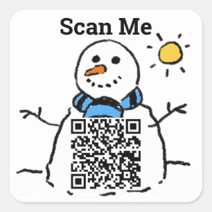 Pegatina Cuadrada Diseño de código QR con Snowman