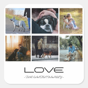Pegatina Cuadrada Diseño de Collage de Retrato de Familia Perro Amor