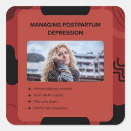 Pegatina Cuadrada Diseño de Conciencia sobre la Depresión Postparto