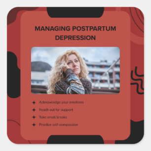 Pegatina Cuadrada Diseño de Conciencia sobre la Depresión Postparto