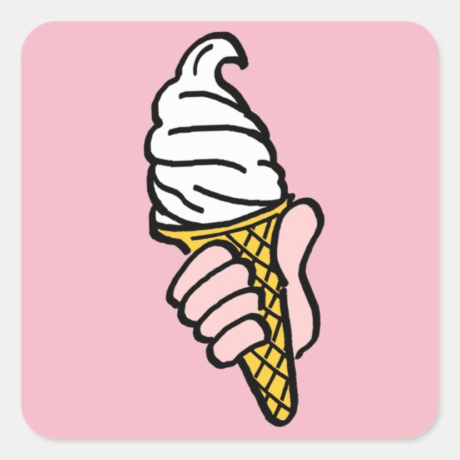 Pegatina Cuadrada Diseño de cono de helado (Anverso)