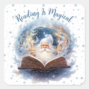 Pegatina Cuadrada Diseño de copo de nieve mágico de lectura