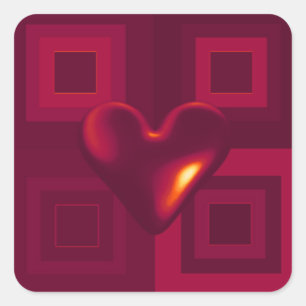 Pegatina Cuadrada Diseño de Corazón Rojo Rubí