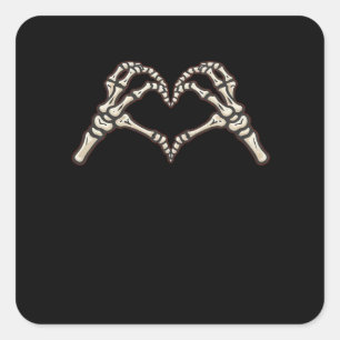 Pegatina Cuadrada Diseño de Corazones de Mano de Esqueleto