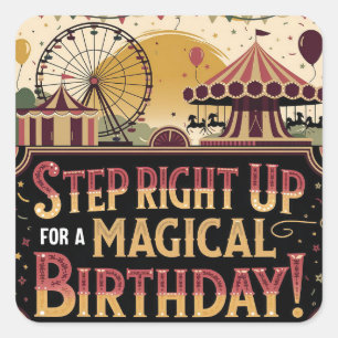 Pegatina Cuadrada Diseño de cumpleaños del Carnaval de Vintage Extra