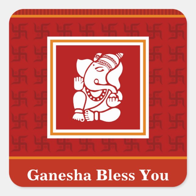 Pegatina Cuadrada Diseño de Dios Ganesha (Anverso)