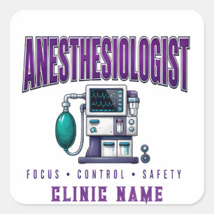 Pegatina Cuadrada Diseño de equipo médico de anestesiólogo