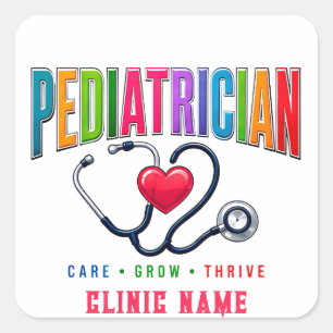 Pegatina Cuadrada Diseño de equipo médico de pediatra