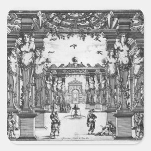 Pegatina Cuadrada Diseño de escenario por Giacomo Torelli para "Mira