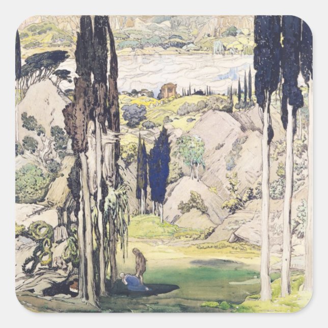 Pegatina Cuadrada Diseño de escenografía para el acto I de 'Daphnis (Anverso)
