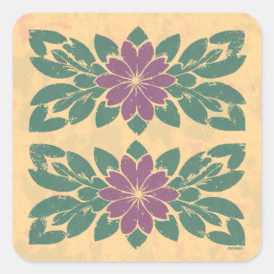 Pegatina Cuadrada Diseño de esténcil floral vintage