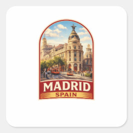 Pegatina Cuadrada Diseño de estilo de póster de viaje vintage de Mad