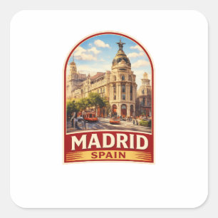 Pegatina Cuadrada Diseño de estilo de póster de viaje vintage de Mad
