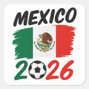 Pegatina Cuadrada Diseño de fanático de fútbol México 2026 con balón