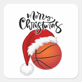 Pegatina Cuadrada Diseño de fans de Guay Xmas Baloncesto Feliz Navid