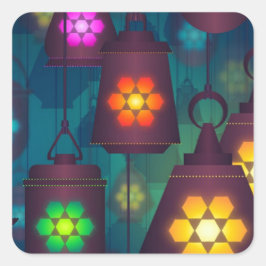 Pegatina Cuadrada Diseño de Faroles Árabes en Oriente Medio