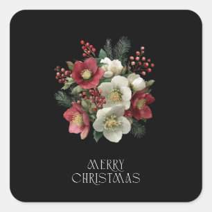 Pegatina Cuadrada Diseño de ferias navideñas de pintura hellebore