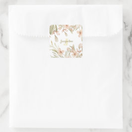 Pegatina Cuadrada Diseño de flores para bebé en cielo rosa pastel co