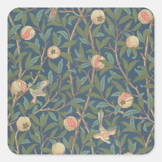 Pegatina Cuadrada Diseño de fondo de escritorio "Bird and Pomegranat (Anverso)