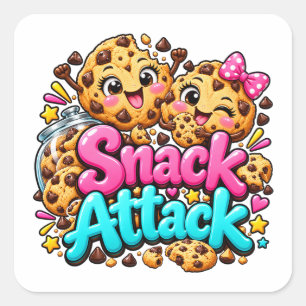 Pegatina Cuadrada Diseño de Galleta Snack Attack