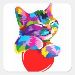 Pegatina Cuadrada diseño de gato mascota