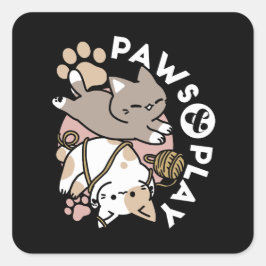 Pegatina Cuadrada Diseño de gatos lindos y juguetones – Arte diverti