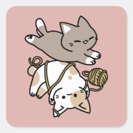 Pegatina Cuadrada Diseño de gatos lindos y juguetones – Arte diverti