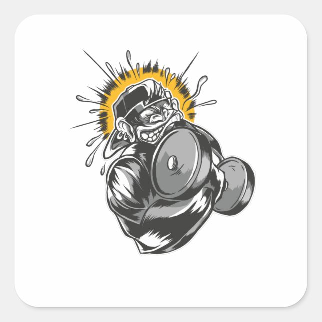 Pegatina Cuadrada Diseño de gimnasio de Super Monkey (Anverso)