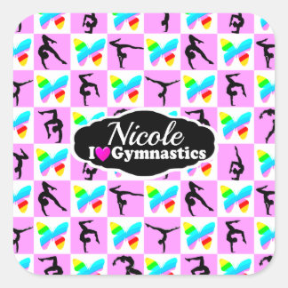 Pegatina Cuadrada DISEÑO DE GIMNASTICAS DE MARIPOSAS DE bonito