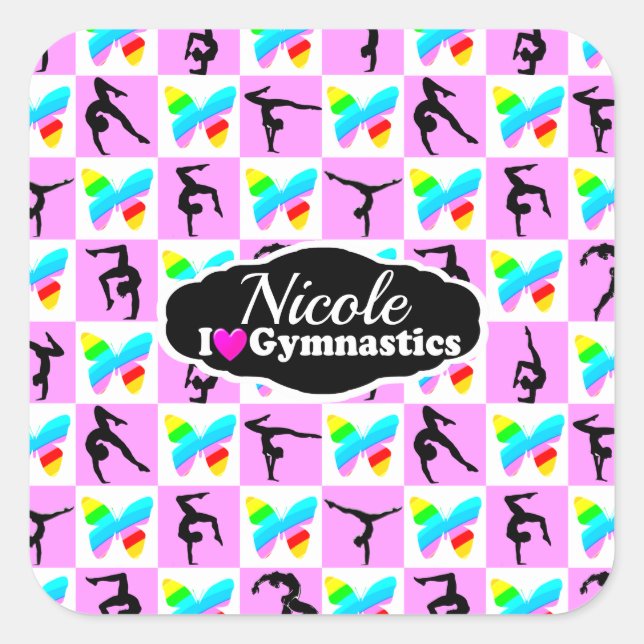 Pegatina Cuadrada DISEÑO DE GIMNASTICAS DE MARIPOSAS DE bonito (Anverso)