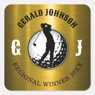 Pegatina Cuadrada Diseño de golf clásico redondo minimalista elegant