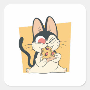 Pegatina Cuadrada Diseño de Guay Cat Pizza Lover