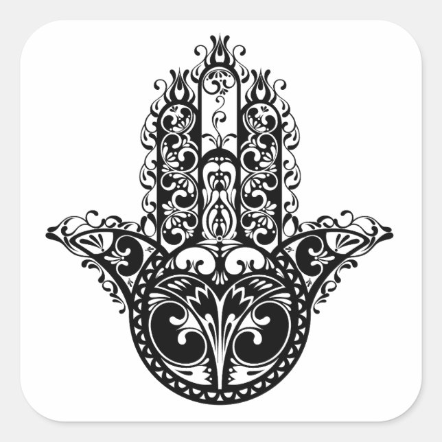 Pegatina Cuadrada Diseño de Hamsa decorativa (Anverso)