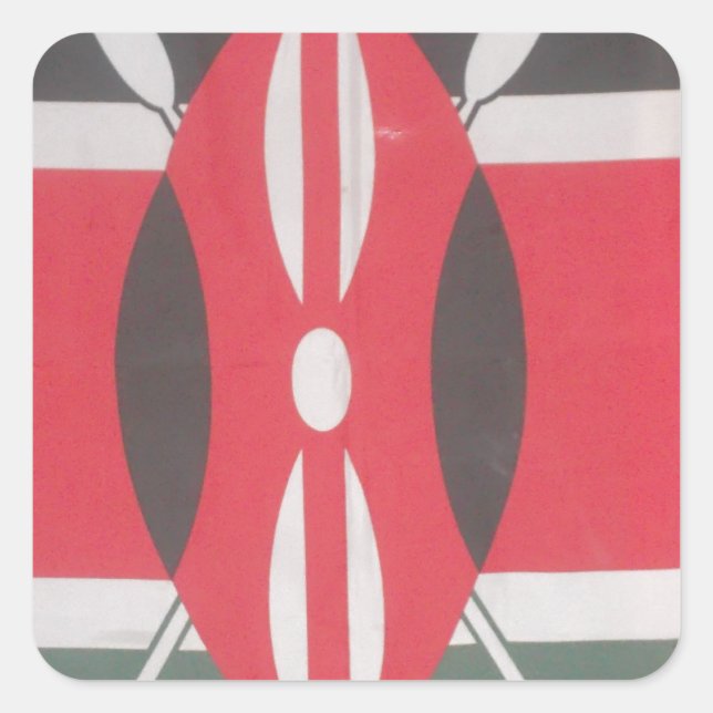 Pegatina Cuadrada Diseño de Harambe con la bandera de Kenia (Anverso)