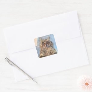 Pegatina Cuadrada Diseño de ilustración de gato tigre