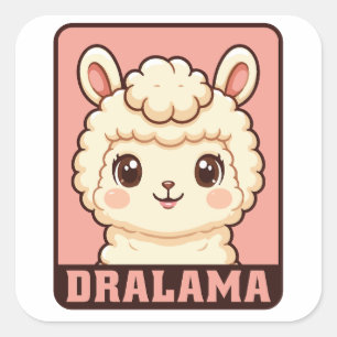 Pegatina Cuadrada Diseño de ilustración de llama adorable
