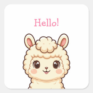 Pegatina Cuadrada Diseño de ilustración de llama linda